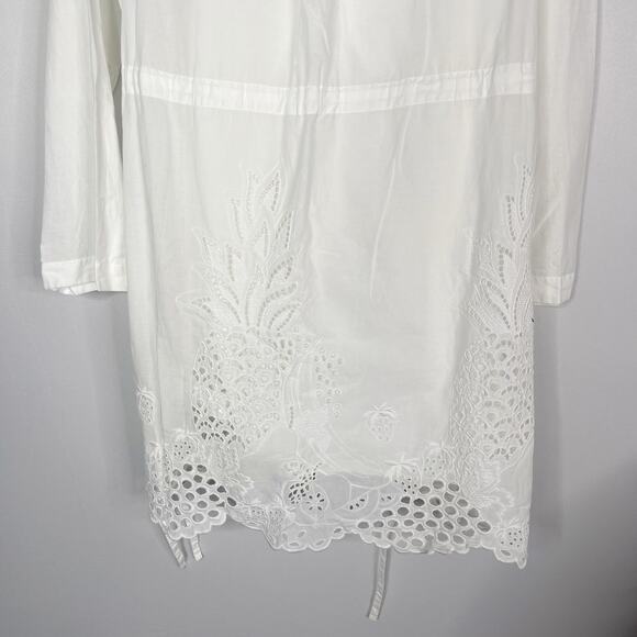 Chloe Small White Pineapple Broderie Anglaise Dress Long Sleeve Tie Waist Eyelet - Picture 15 of 16